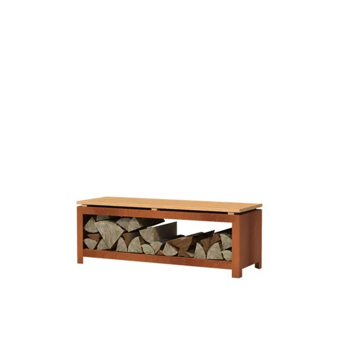 Corten Steel Wood Storage Bench (2)